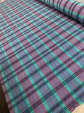 Plaid Stretch Yarn-Dyed Cotton Shirting with Textured Pinstripe - Purple / Blue