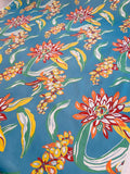 Tropical Floral Printed Stretch Cotton Sateen - Blue / Green / Red / Orange / White