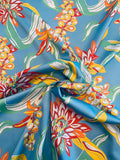 Tropical Floral Printed Stretch Cotton Sateen - Blue / Green / Red / Orange / White
