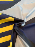 Oversize Geometric Printed Cotton Sateen - Navy / Blue / Grey / Yellow