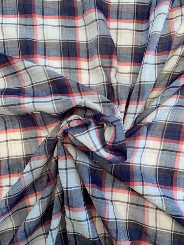 Plaid Cotton Voile - Navy/White/Red