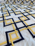 Geometric Embroidered Cotton - White / Navy / Yellow