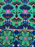 Vibrant Joyful Ecclesiastical Printed Silk Charmeuse - Green / Blue / Black / Lavender