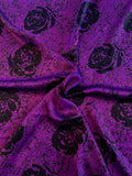 Italian Mystical Floral Printed Silk Charmeuse - Purple / Black