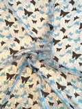 Butterflies Printed Silk Chiffon - Blue / Navy / White