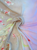 Ombré Floral Vines Printed Silk Georgette - Tan / Pink / Yellow
