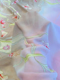 Ombré Floral Vines Printed Silk Georgette - Tan / Pink / Yellow