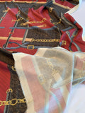 Designer Inspired Printed Silk Twill - Maroon / Gold / Tan / Brown