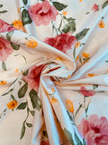 Gentle Watercolor Floral Printed Fine Silk Shantung - Baby Pink / Dark Pink / Green / Orange
