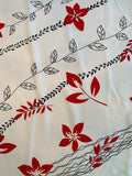 Diagonal Vines and Flowers Printed Silk Fuji - Off-White / Red / Black