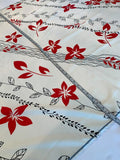 Diagonal Vines and Flowers Printed Silk Fuji - Off-White / Red / Black