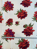 Valiant Floral Printed Fine Silk Twill - Coral / Magenta / Olive / Off-White
