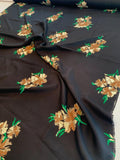 Romantic Floral Printed Fine Silk Twill - Black / Tan / Mocha / Green