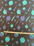 Galactic Planets Printed Silk Broadcloth - Black / Blue / Teal