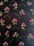 Feminine Floral Printed Silk Satin - Black / Magenta / Green