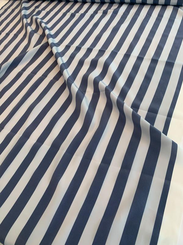 Vertical Striped Printed Silk Crepe de Chine - Cadet Blue / Light Grey