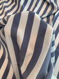 Vertical Striped Printed Silk Crepe de Chine - Cadet Blue / Light Grey