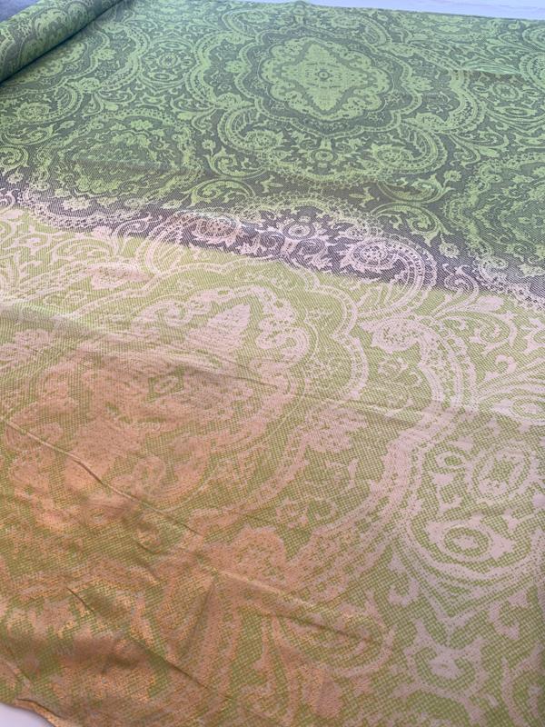 Ethnic Paisley with Gold Border Foil Print Silk Chiffon - Lime / Grey / Nude / Gold