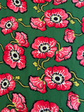 Vibrant Floral Printed Silk Gauze - Green / Strawberry Red / Yellow