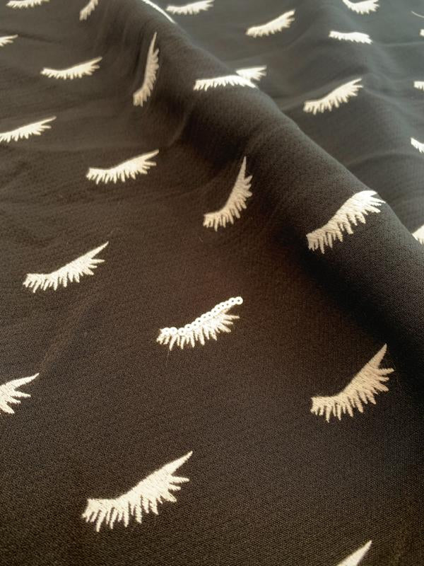 Eyelash Embroidered Polyester Crepe - Black / White