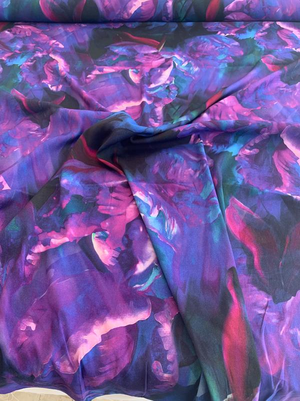 Dreamy Nights Printed Viscose Crepe with Mechanical Stretch - Purple / Violet / Royal Blue