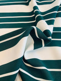 Oscar de la Renta Horizontal Striped Printed Viscose Crepe with Mechanical Stretch - Forest Green / White