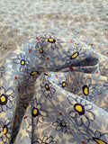 Daisy Floral Printed Cotton Linen - Periwinkle / Off-White / Yellow / Red
