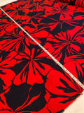 Bold Floral Printed Cotton Linen - Red / Navy