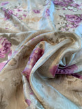 Ralph Lauren Floral Bouquets Printed Lightweight Silk Shantung - Tan / Olive / Purple