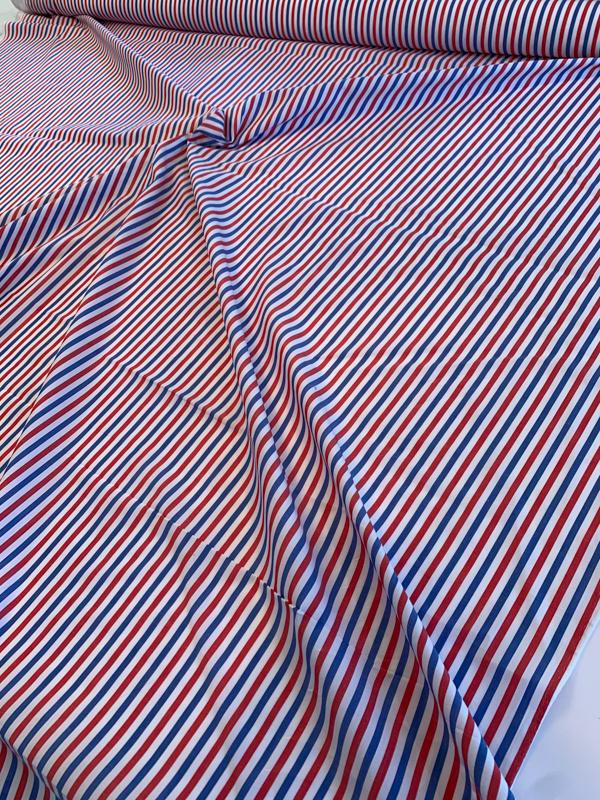 Vertical Striped Yarn-Dyed Cotton Shirting - Red / White / Blue
