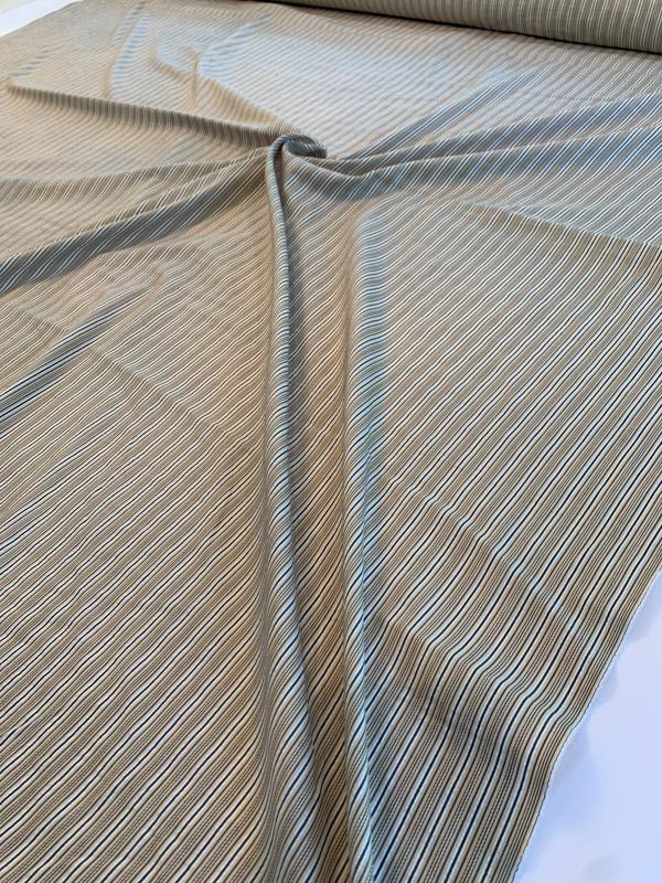 Vertical Striped Fine Seersucker Cotton Shirting - Tan / Brown / Grey