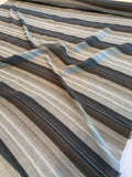 Italian Horizontal Striped Rayon Linen Suiting - Grey / Navy / Tobacco / White