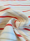 Horizontal Striped Gabardine Rayon Cotton Suiting - Ivory / Red / Sky Blue