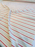 Horizontal Striped Gabardine Rayon Cotton Suiting - Ivory / Red / Sky Blue