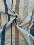 Novelty Gold Foil Printed Linen with Vertical Stitched Velvet Trim - Grey / Gold / Olive