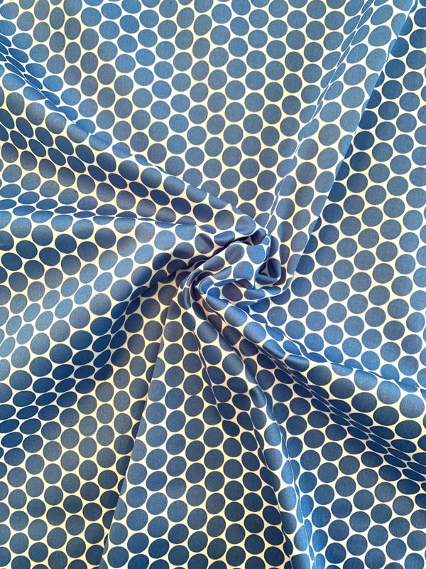 Polka Dot Printed Stretch Cotton Sateen - Blue / White