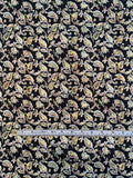 Paisley Leaf Printed Cotton Ottoman - Black / Multicolor