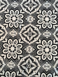 Bold Floral Mosaic Printed Stretch Linen-Weave Cotton - Black / White