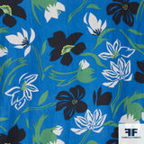 Floral Printed Silk Crepe De Chine -Blue/Green/Black