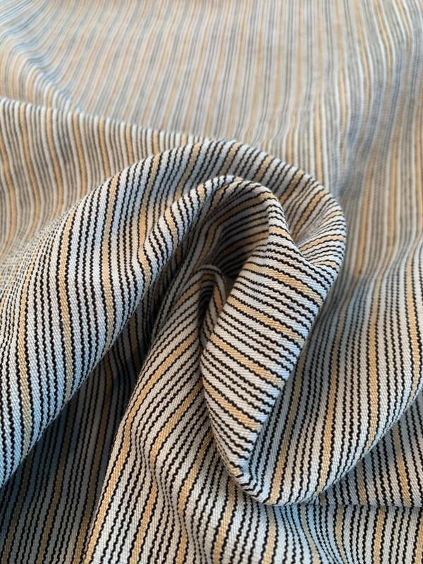 Vertical Striped Cotton Denim - Blue / Tan