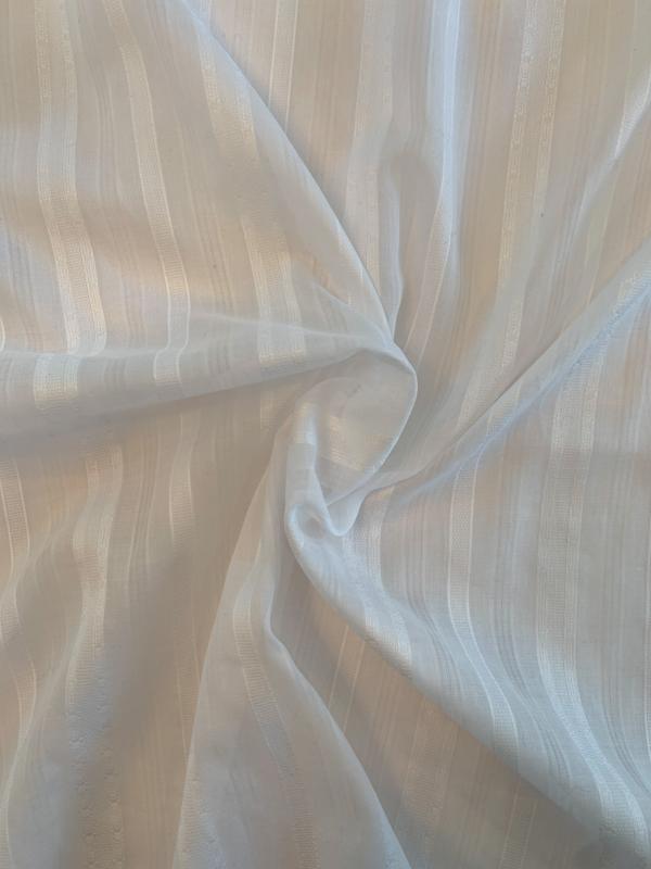 Tone-on-Tone Vertical Striped Cotton Voile - White