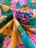 Painterly Floral Printed Silk and Cotton Faille - Green / Multicolor