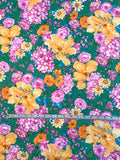 Painterly Floral Printed Silk and Cotton Faille - Green / Multicolor