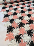 Floral Double-Scalloped Guipure Lace - Salmon Pink / White / Black