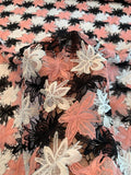 Floral Double-Scalloped Guipure Lace - Salmon Pink / White / Black