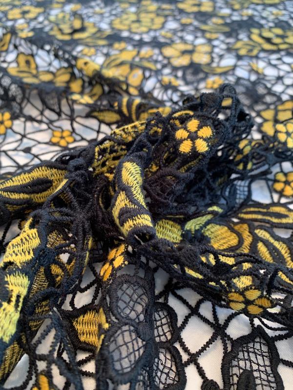 3-Dimensional Floral Guipure Lace - Yellow / Black