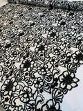 Double-Scalloped Floral Guipure Lace - Black / White