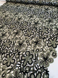 Double-Scalloped Floral Guipure Lace - Black / Light Olive Green
