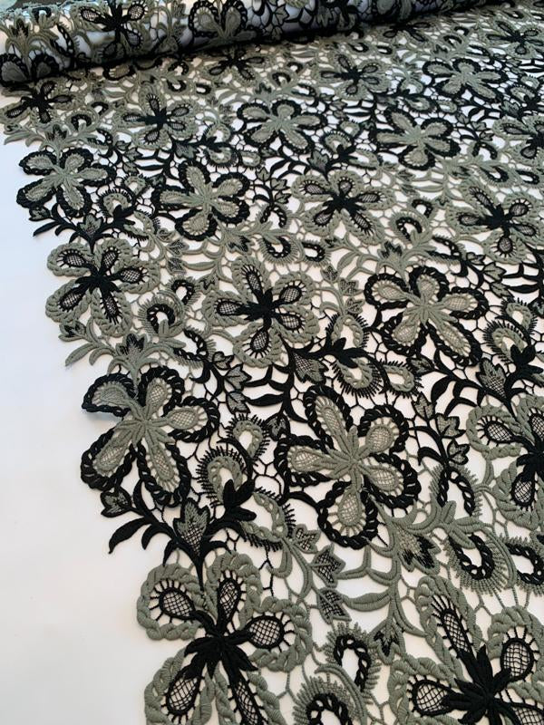 Army Green Guipure Embroidered Lace Fabric, Wedding Dress Lace