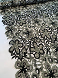 Double-Scalloped Floral Guipure Lace - Black / Light Olive Green